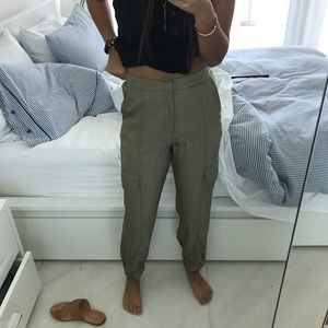 Army green silk pants